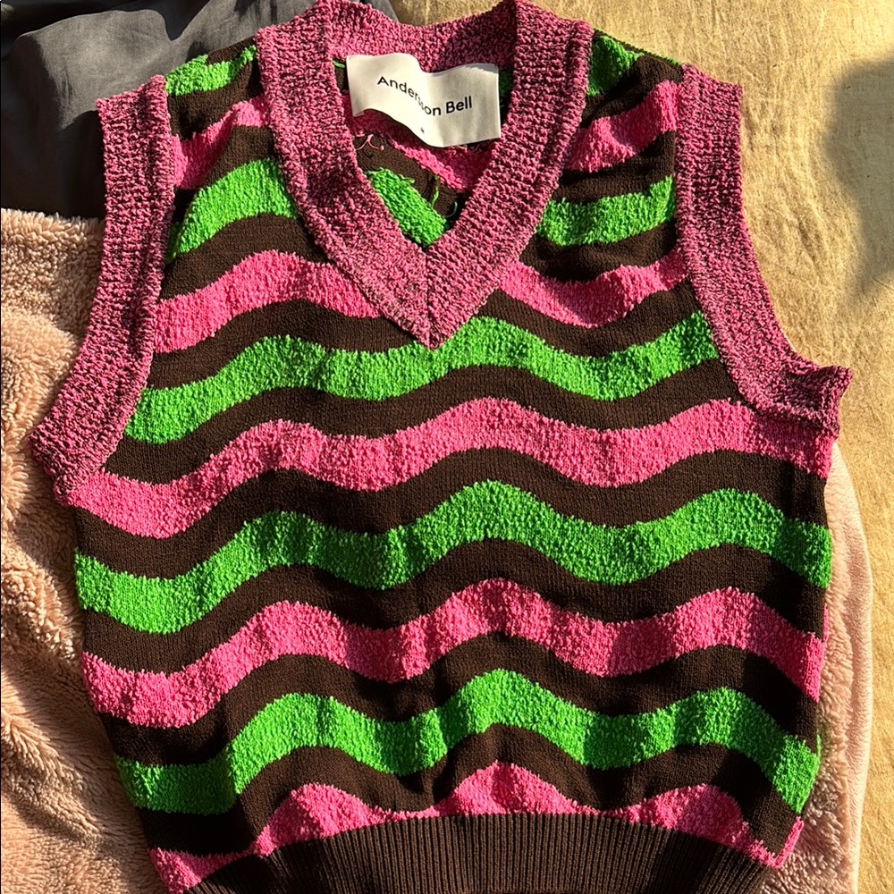 Andersson Bell Woman’s Pink and Green Striped Sweater Vest
